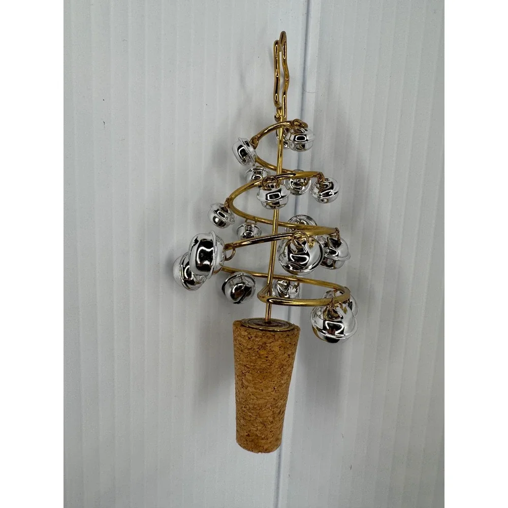 Mud Pie Jingle Bell Wine Stopper Christmas Tree Gold Silver Star NEW